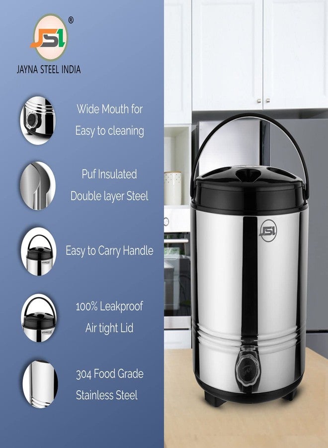 JSI إبريق ماء ساخن وبارد من الفولاذ المقاوم للصدأ من JSI، سعة 10 لترات، معزول بالبولي يوريثان، مزود بمقبض سهل الحمل، يُستخدم لحفظ الشاي الساخن أو المشروبات الساخنة، غير قابل للكسر، سهل التنظيف والصيانة، فضي اللون. - Image 3